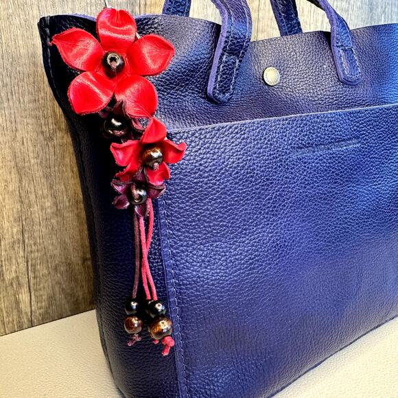 Leather Flower Purse Charm Genuine Leather Bag Charm NEW FAST SHIP - Picture 7 of 7